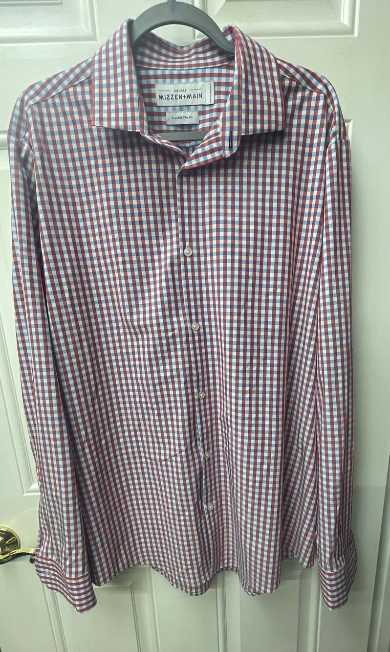 Mizzen + Main Leeward Dress Shirt X-Large Trim Fit Red Blue Gingham